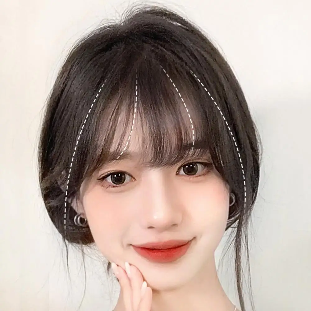 

Женские накладные пряди-чёлки с эффектом 3D, натуральные французские чёлки, чёрные и коричневые, изогнутые, воздушные, для передней части головы, накладные пряди-парик