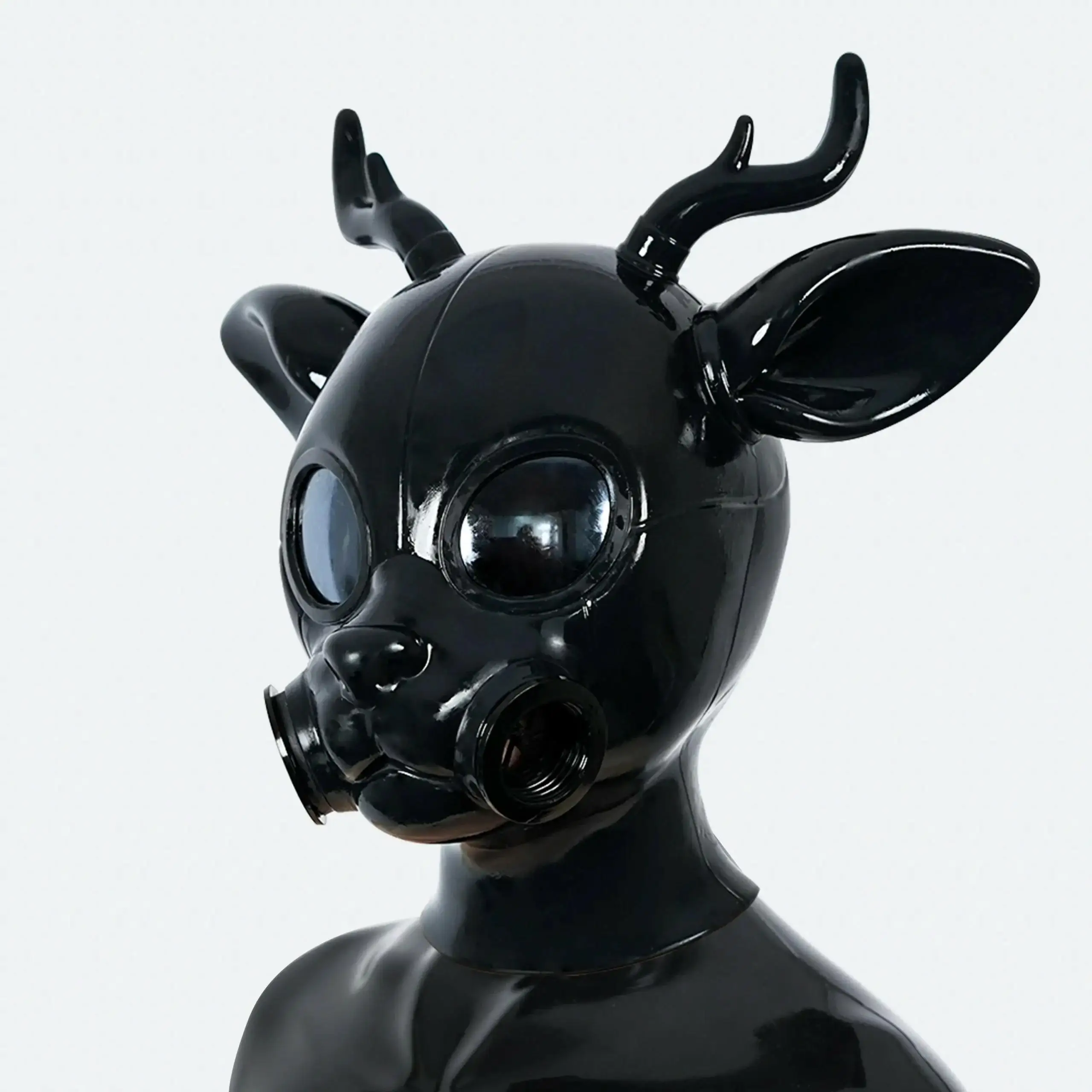 

Feturax Silicone Stag Gas Mask Whole Black Color Hood for Cosplay Costumes Full Head with Eyes Glasses
