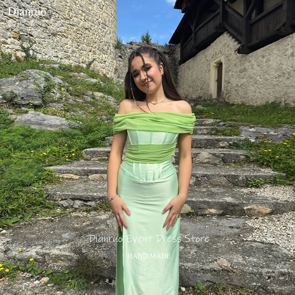 

Dianruo Vibrant Pastel Hue Off Shoulder Evening Dress Side Slit Green Special Occasion Ruched Gowns Robes De Soirée Customized