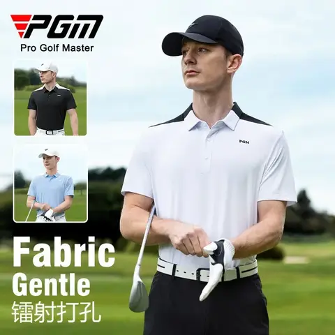 PGM 골프 의류 남성용 반팔 티셔츠 여름 통기성 폴로 셔츠 수분 흡수 빠른 건조 탑 골프 의류