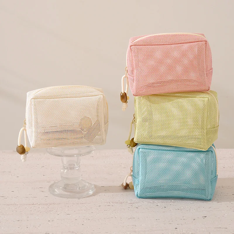A New Model Casual Nylon Storage Pouch Hand-held With Zipper Cosmetic Bag Multipurpose Mesh Mesh Pouch Travel