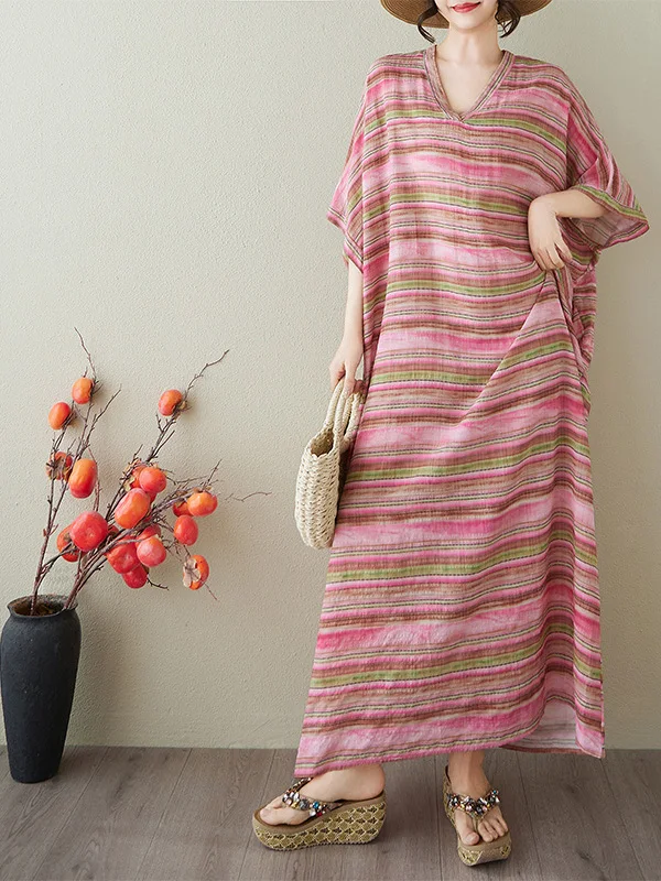 فستان طويل ملفوف بطول الركبة، تصميم صيفي بنقشة زهور، مناسب للإجازات والسفر، برقبة على شكل V، طراز ريترو، من القطن والكتان، قط...