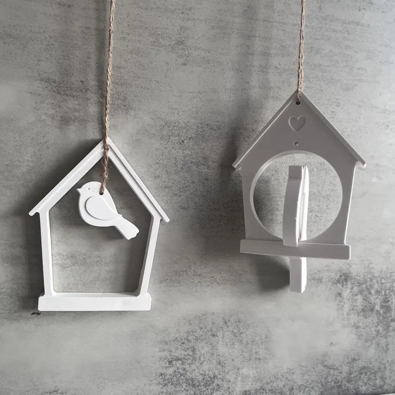 House with Bird Silicone Mold House Bird Hanging Wall Decoration Plaster Mold Spring Hollow Heart House Wall Wreath Casting Mold