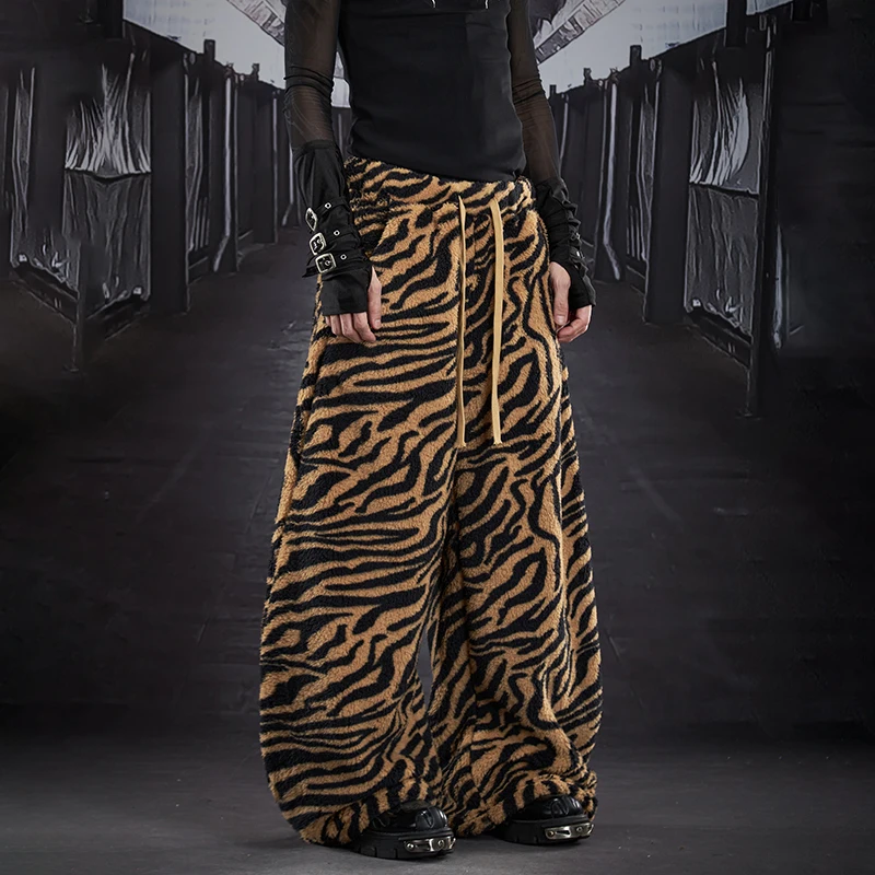 LUZHEN Tiger Skin Pattern Printed Drawstring Baggy Straight Casual Pants Men's 2025 New Fashion Street Wide Leg Trousers JY5302