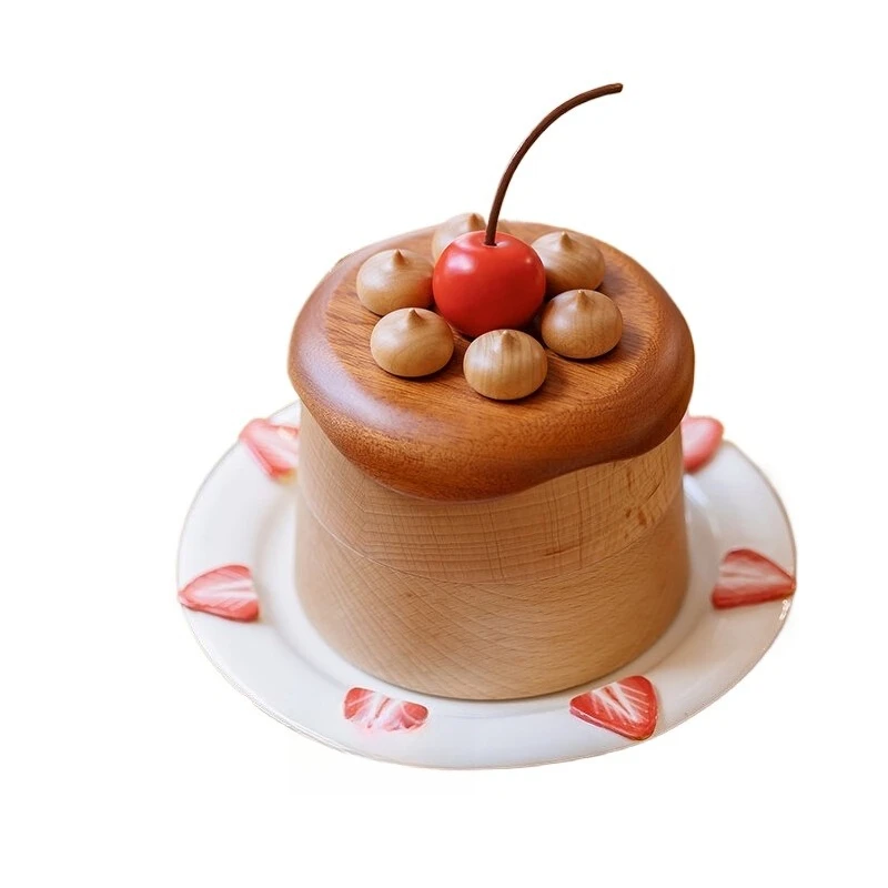 For Cherry Cake Jewelry Box, Solid Wood Table Ornament Girls Wedding Qixi Festival Valentine's Day Birthday Housewarming Gift