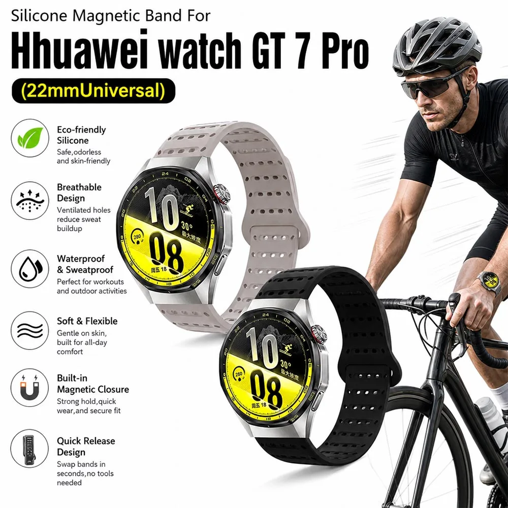 Silikonarmband für Huawei Watch GT7 Pro GT7, Verstellbares, Atmungsaktives Magnetarmband 22mm für Huawei Watch GT7 Pro 46mm