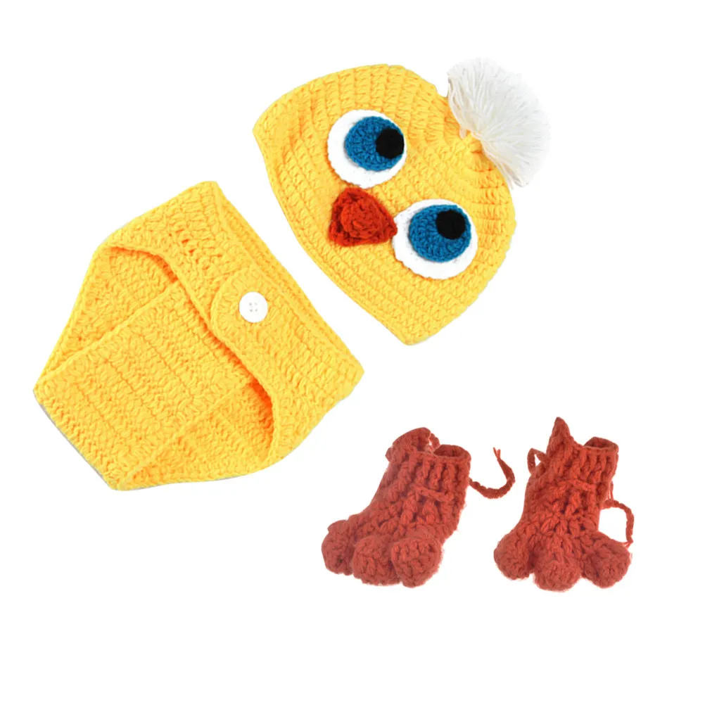 Yellow Duck Crochet Baby Photography Outfit Set Hand Knitted Newborn Photo Costume Soft Stretchy Comfortable for Boys Girls