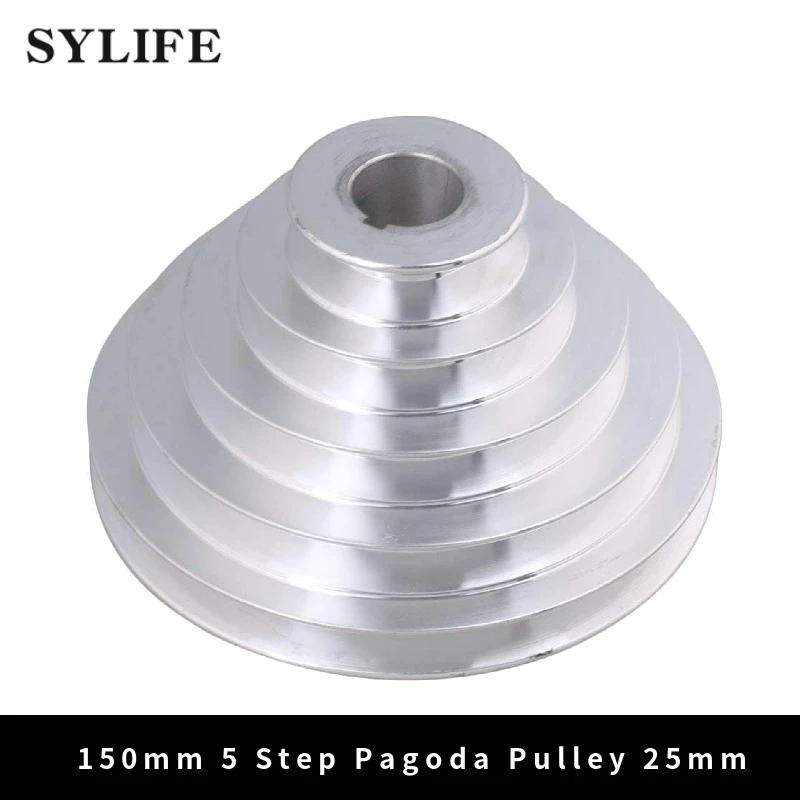 

54mm to 150mm Outter Dia 25mm Bore Width 12.7mm Aluminum 5 Step Pagoda Pulley Belt for A Type V-Belt Timing Belt