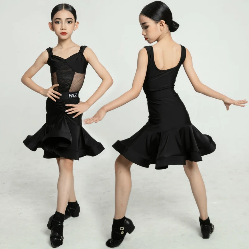 

Summer Girls Sleeveless Latin Dance Competition Costume Kids Performance Dancing Clothes Stage Party Practice Dresses SL12728