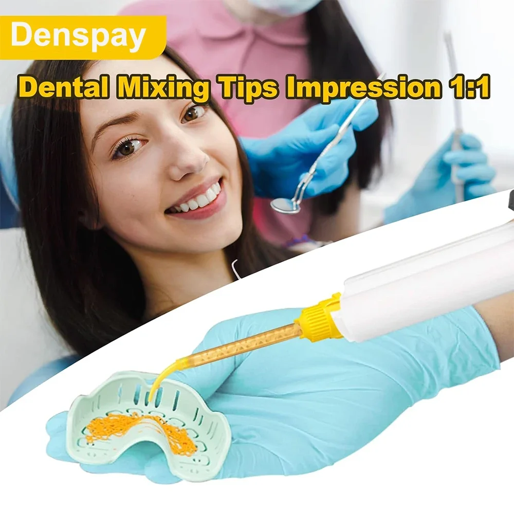 Denspay 50pcs Dental Material Silicone Rubber Conveying Mixing Head Disposable Impression Nozzles Mixing Tube