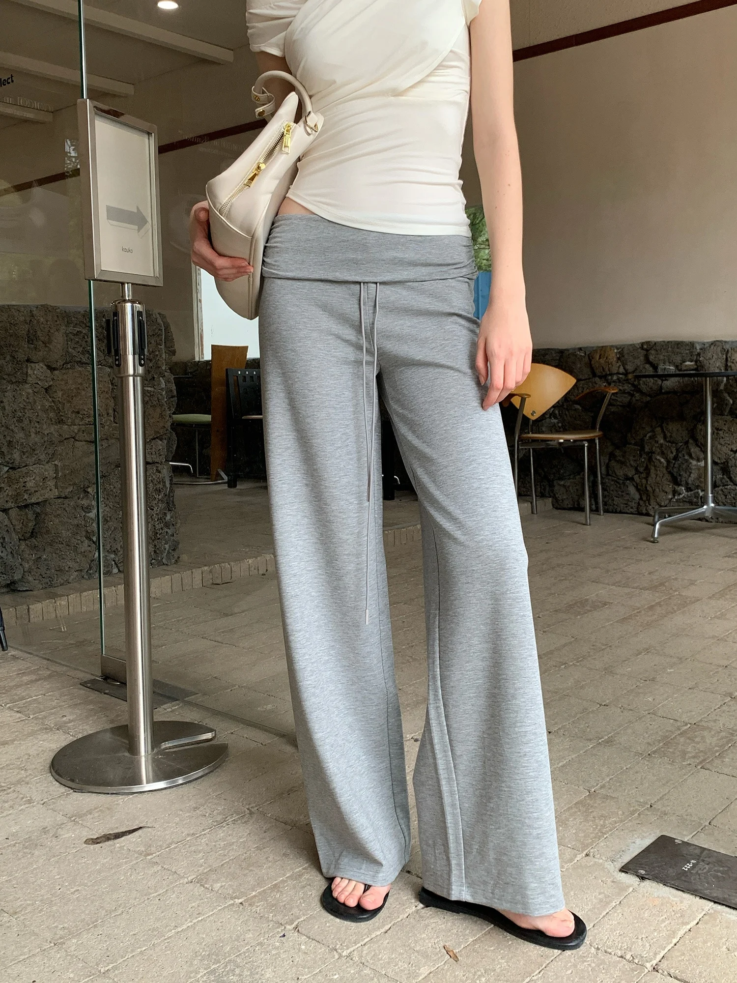 Grey Straight Leg Casual Pants Women Summer Loose Drape Slimming Long Trousers Versatile Comfortable Casual Trousers for Ladies