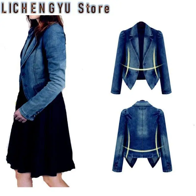 Spring Autumn Denim Blazer Women Long-Sleeved Single-Breasted Vintage Short Jeans Jacket Female Slim Coat Outerwear Lady