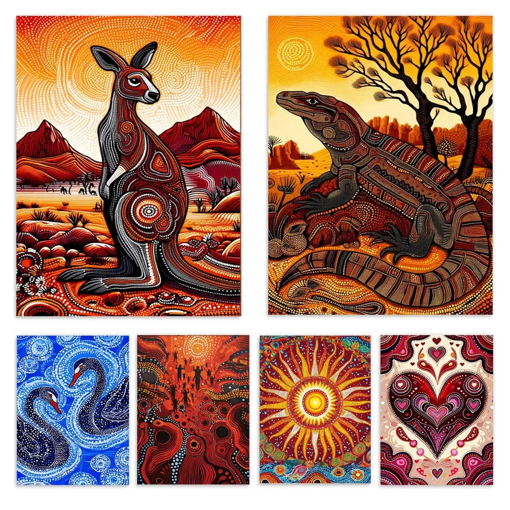 500/1000/1200/2000PCS Jigsaw Puzzle Vibrant Aboriginal Dot Painting Kangaroo Desert Sunset Tribal Wildlife DIY Tabletop Decor