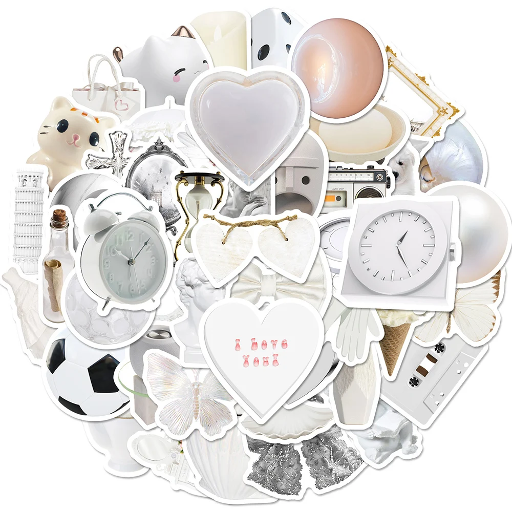 

10/30/50pcs Cute INS Style White Aesthetic Art Stickers DIY Water Bottle Phone Laptop Kawaii Cartoon Decals Decoration Supplies