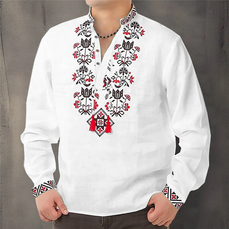 Cardigan Button Men's Shirt Casual Simple Comfortable Soft Material New Floral HD Pattern Personality Cardigan Shirt Long Sleeve
