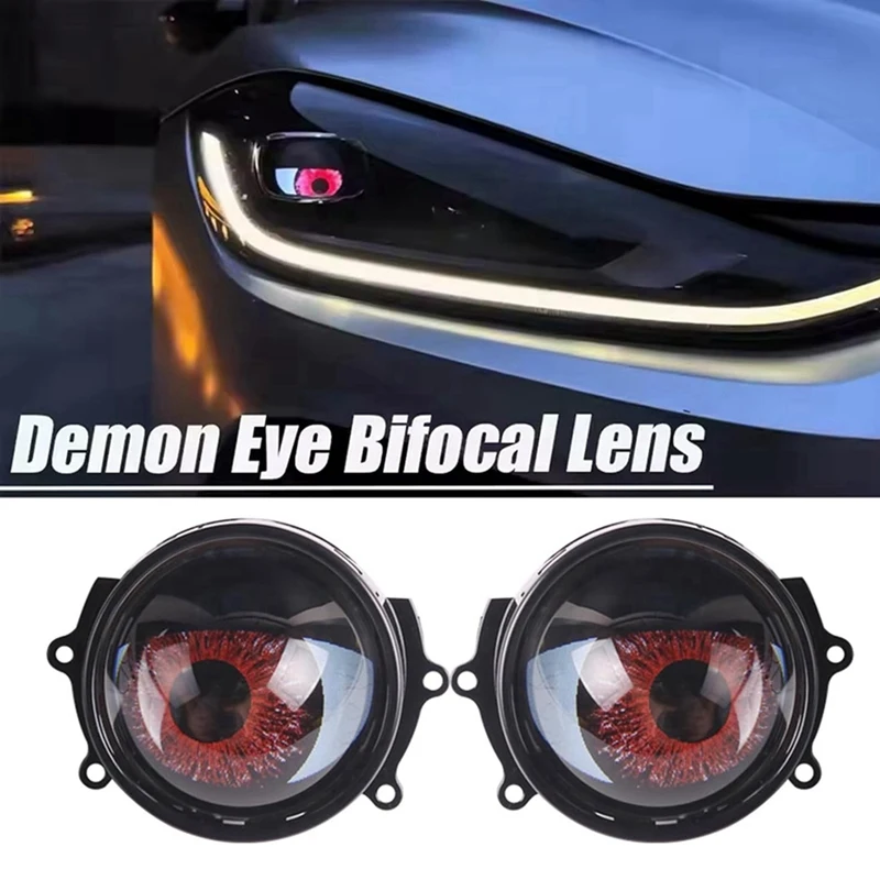 2 Pcs Devil Eyes Light For Cars 12V LED Auto Car Motorcycle Mini Projector Lens Lamp With 21 Light Modes