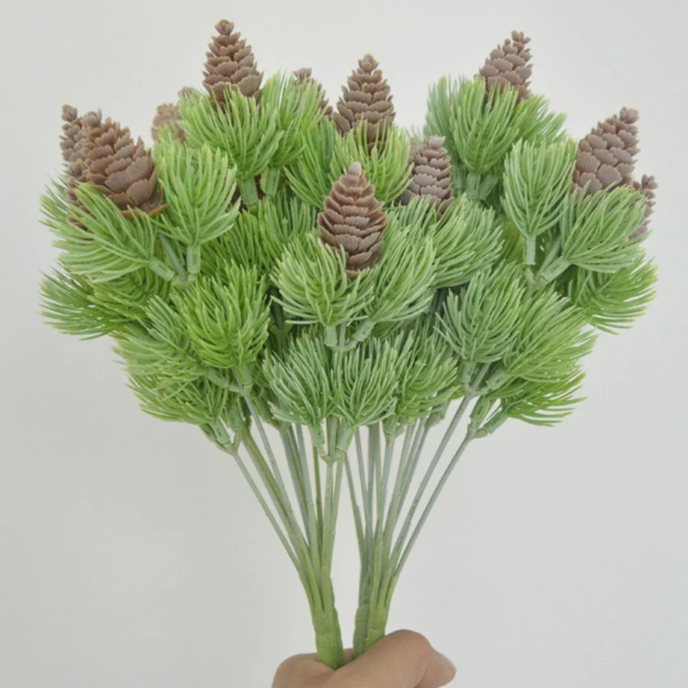 Artificial Plastic Pine 7 Branches Pine Nuts Cones Fake Plants Tree For Christmas Party Decoration Faux Grass Xmas Home Decor