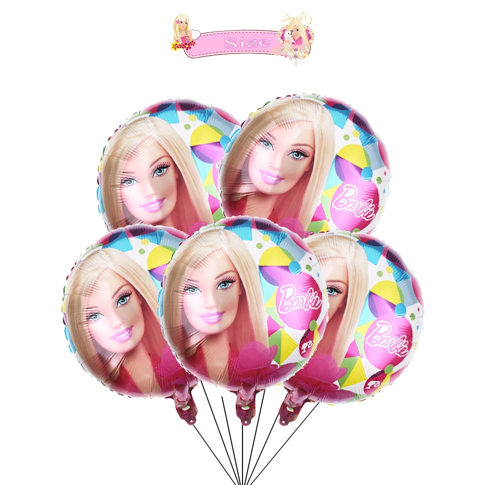 5Pcs 18inch Barbie Doll Birthday Party Supplies Foil Helium Balloon Kids DIY Gift Party Decoration Pink Princess Cartoon Wedding