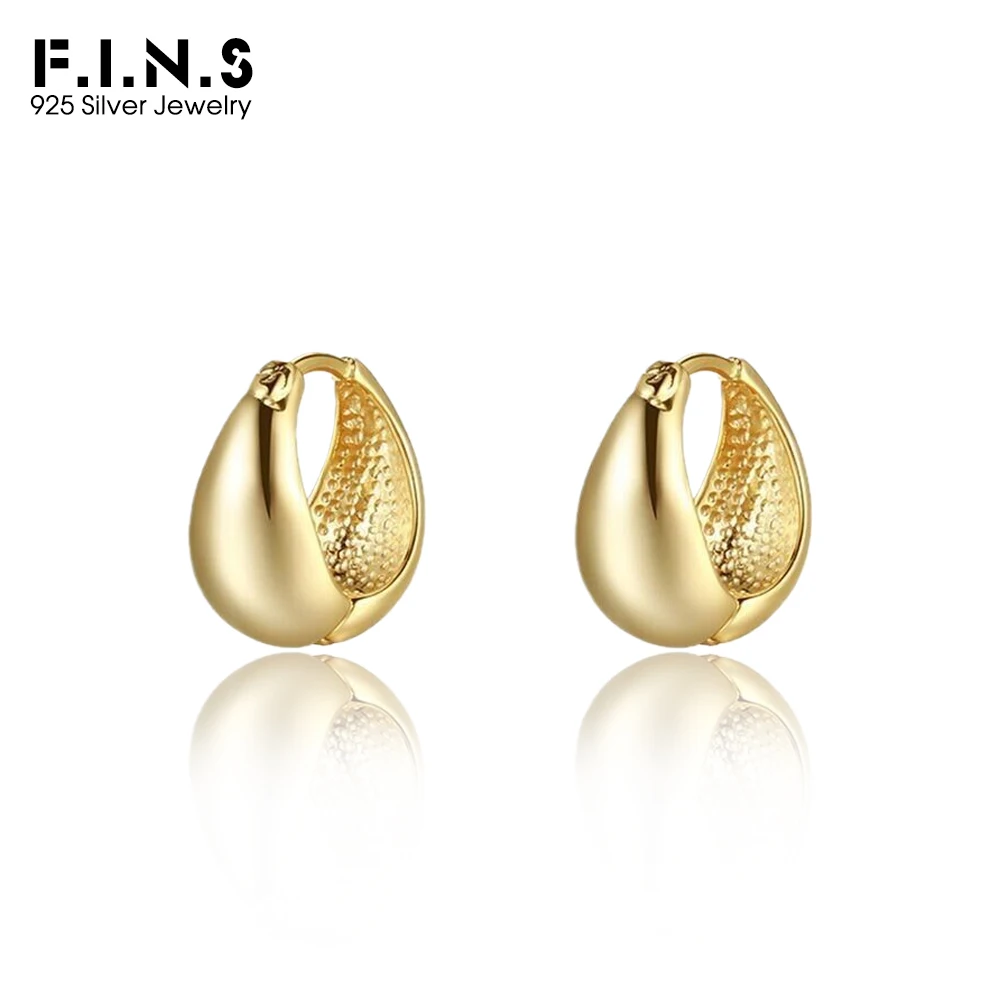 

F.I.N.S Минималистичные глянцевые серьги для пирсинга из стерлингового серебра 925 пробы, простые двухсторонние геометрические пряжки для ушей в форме капли воды, ювелирные изделия