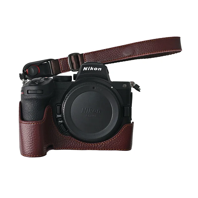 كاميرا جلد طبيعي نصف الجسم حقيبة واقية قاعدة غطاء لنيكون Z7II Z6II Z5II Z7 Z6 Z5 مع فتح البطارية