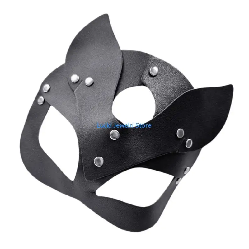 193E Fashionable Black Catwomen Cosplay Accessory Ventilated PU Leather Mask For Theme Parties Costumes