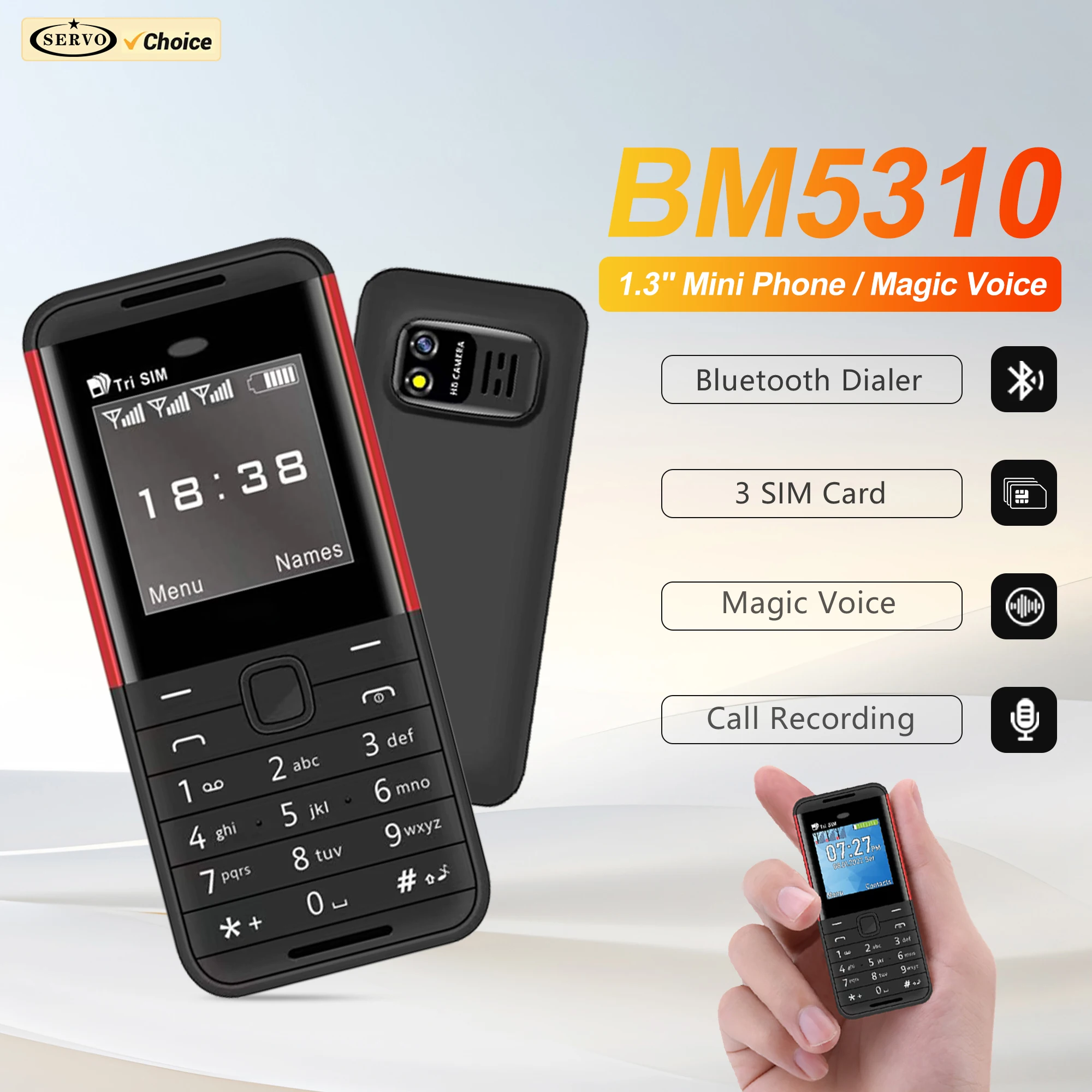 سيرفو BM5310 هاتف محمول صغير 2G GSM ماجيك صوت بلوتوث دعوة القائمة السوداء سرعة الاتصال الهاتفي MP4 راديو FM هاتف محمول صغير 3 سيم الاستعداد #1
