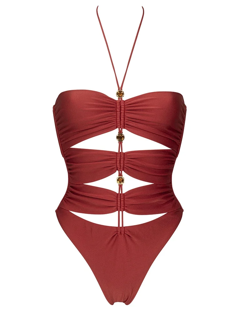 مثير قطعة واحدة ملابس السباحة النساء الجوف Monokini الأحمر البيكينيات 2026 ثوب السباحة مثير بيكيني مجموعات ملابس بحر الصلبة Biquinis #4