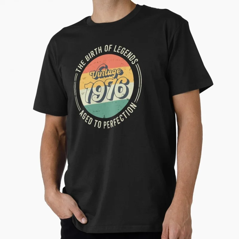 

70s Retro Born in 1976 vintage 50th birthday gift Gift T shirt Men's 100% cotton Short Sleeve Graphic clothes All size tee S-6XL