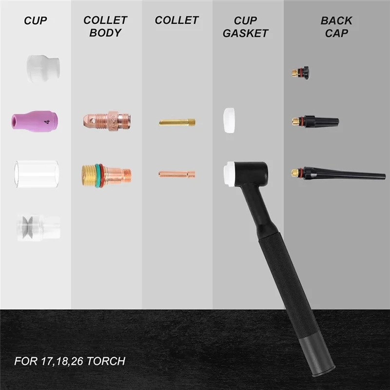 

90PCS Welding Torch Accessories Kit Collets Body Glass Cup Alumina Nozzle Stubby Gas Lens 10/12 For TIG WP-17/18/26-A50M