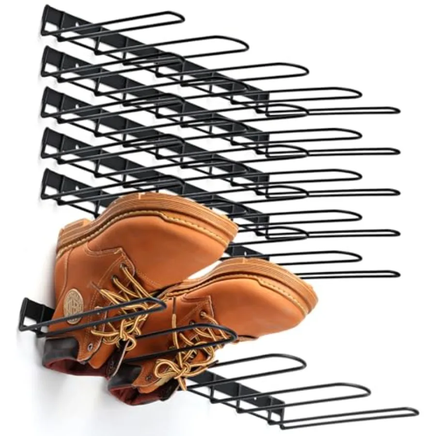 

6 Pack Wall Mounted Boots Rack Metal Wader Hanger Heavy Duty Shoes Storage Hanging Organizer Holder for Cowboy Boots Shoes Wade