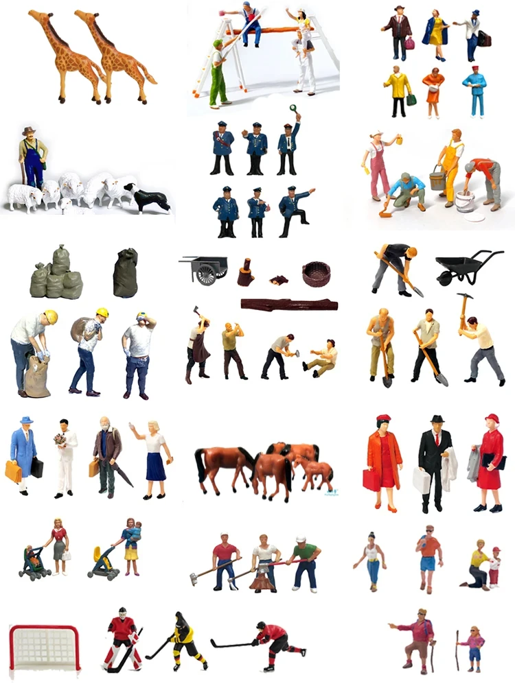 Figurines miniatures de personnes debout peintes à l\'échelle 1:87, personnes de prolifération, poses assorties, figurines mobiles