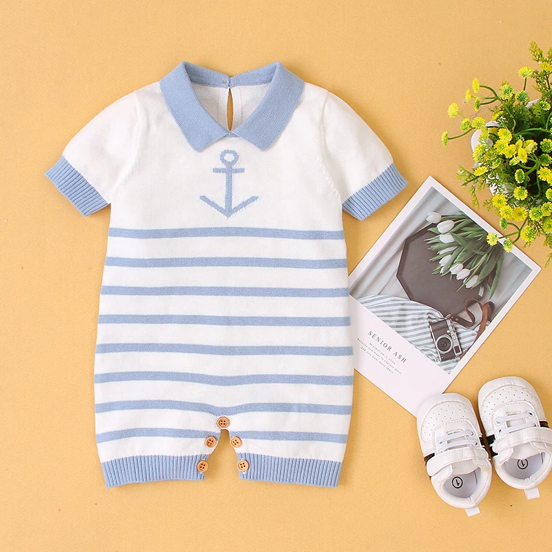 Summer Baby Turtle Neck Short Sleeve Rompers Jumpsuits 0-18m Newborn Infant Kid Boys Cotton Gentlemen Outfits Costumes One Piece