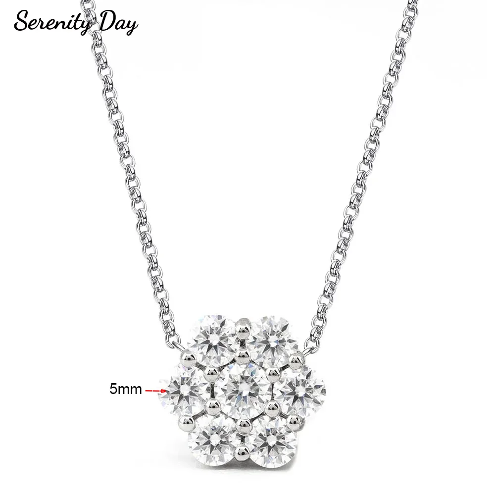 Serenity Real D Color VVS1 3.5cttw 5mm Full Moissanite Pendant Necklace For Women S925 Silver Neck Chain Plated 18K Fine Jewelry