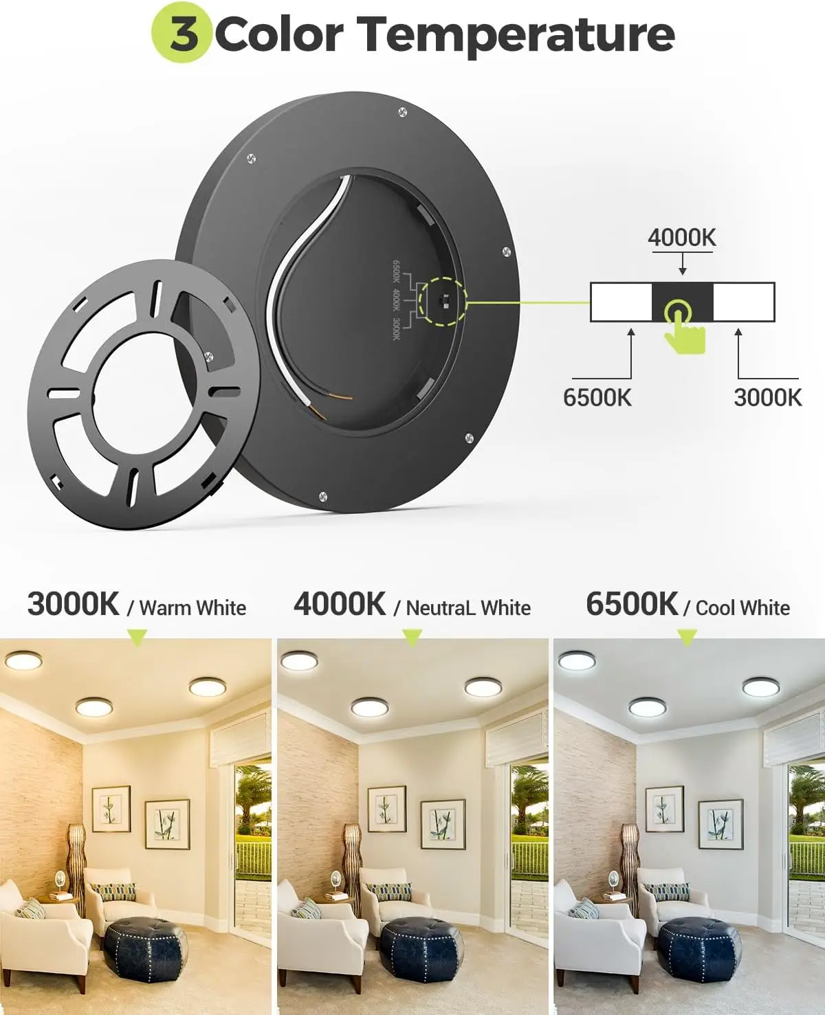 ไฟ LED ฟลัชเมาต์3Cct ไฟติดเพดาน6แพ็คเลือก3000K-4000K-6500K และ100วัตต์เทียบเท่าโคมไฟติดเพดานปิดภาคเรียนที่ทันสมัย