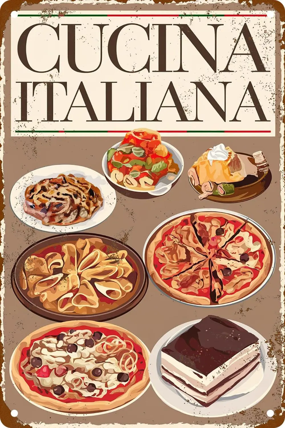 الغذاء الإيطالي الرجعية معدن القصدير تسجيل Cucina Italiana لبار مقهى مطعم المطبخ نادي جدار ديكور فني es-الألومنيوم