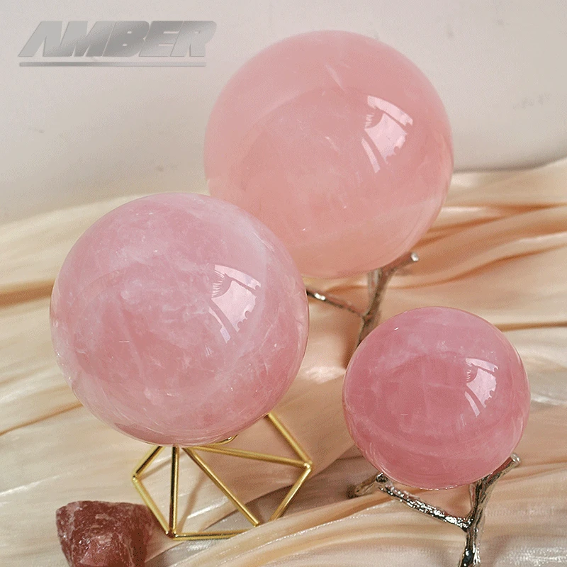 

Natural Rose Quartz Healing Crystal Gemstone Sphere Ball for Reiki Balancing Meditation Energy Home and Office Decoration