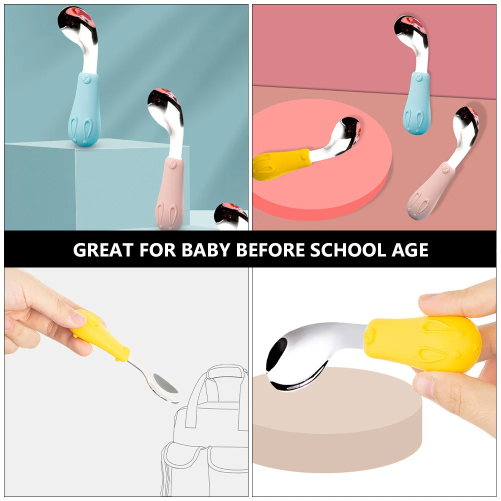 

2Pcs Baby Feeding Spoons Food Grade Silicone Stainless Steel Essentials Toddler Feeding Utensils Learning Tableware