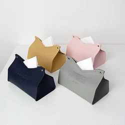 Solid Color Minimalist Leather Tissue Case Napkin Holder Storage Container Car Tissue Box Home Living Room Decoration