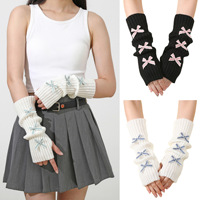 Botvotee Y2K Bow Fingerless Gloves Women - Long Knit Arm Warmers Slouchy Sleeves Edgy Cute Winter Warm Hands Free Gloves