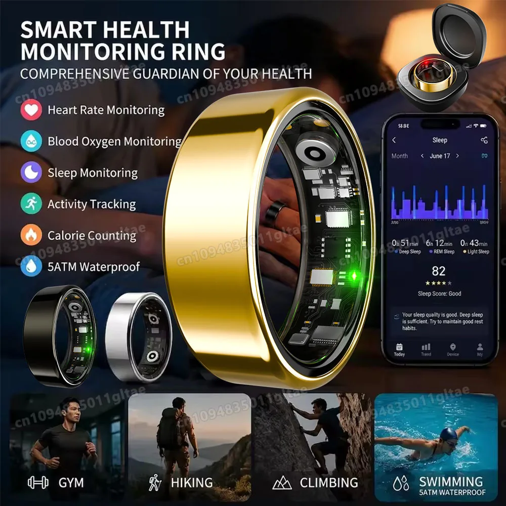 2026 Smart Ring Blutdruck Herzfrequenz Schlafüberwachung Smartring IP68 & 5ATM Wasserdicht Multi-Sport Smartring für Männer und Frauen R11C