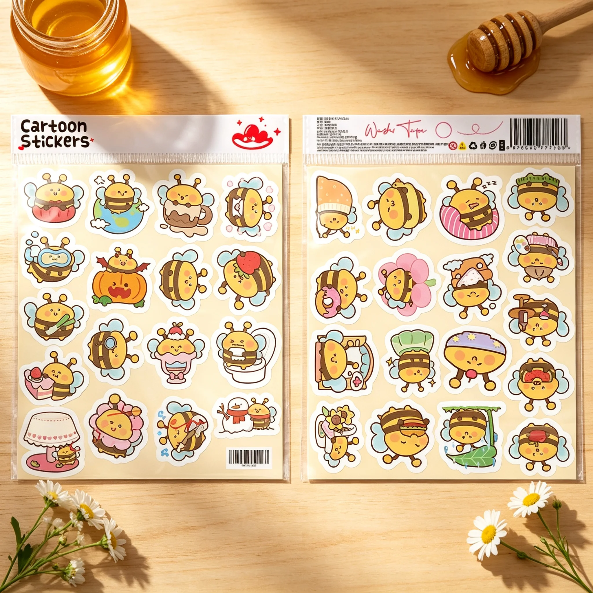 The same style 5-pack stickers, 100 pieces per pack, a total of 500 pieces in the set. Little bee stickers with cute expressions