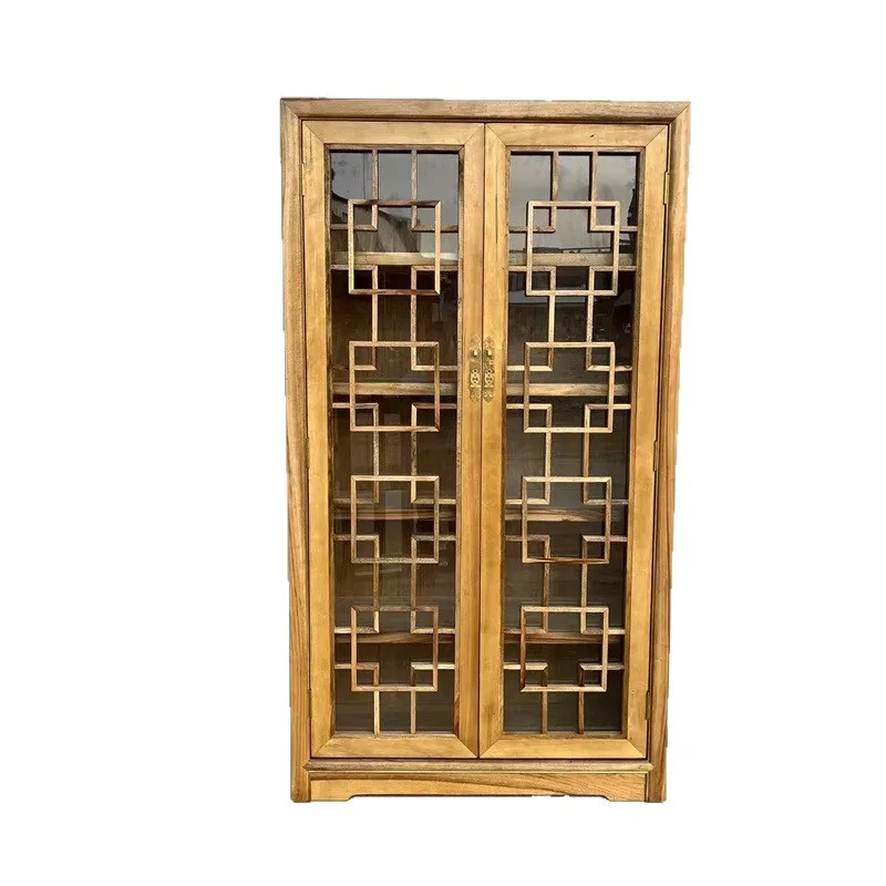 

Camphor wood bookcase, Chinese style, grilles, glass door, bookshelf