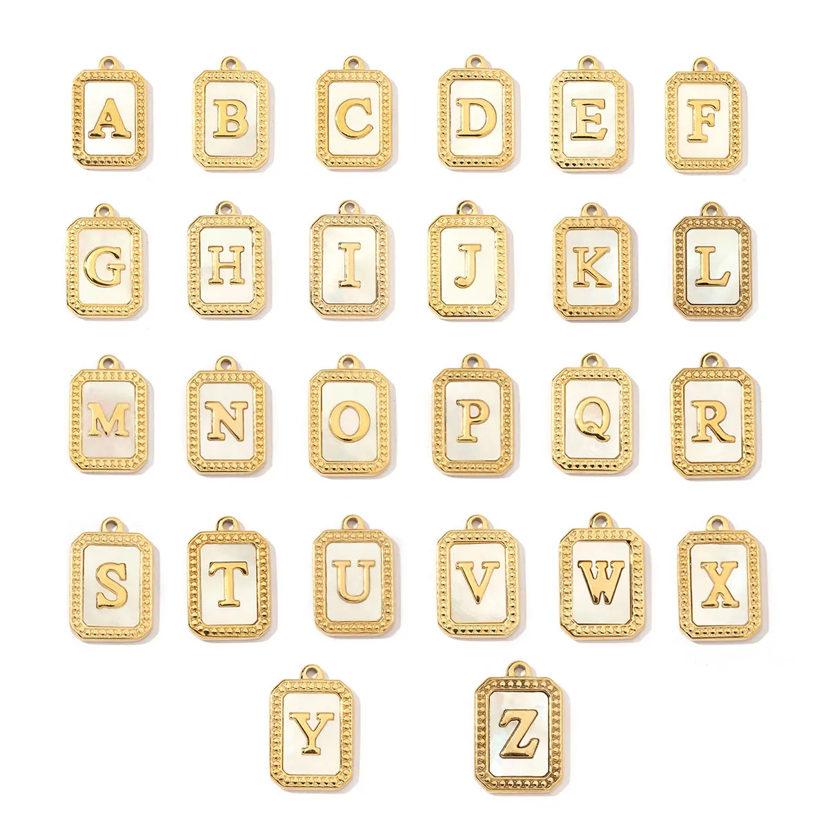 

26pcs/Lot Stainless Steel A-Z Gold Color Rectangle Capital Letter Shell Charms Pendants For DIY Making Necklaces Jewelry