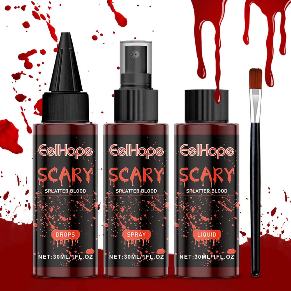 Halloween Fake Blood Makeup Kit Coagulated Blood Dripping Blood Spray Set Non Toxic Washable Long Lasting for Cosplay Dress Up