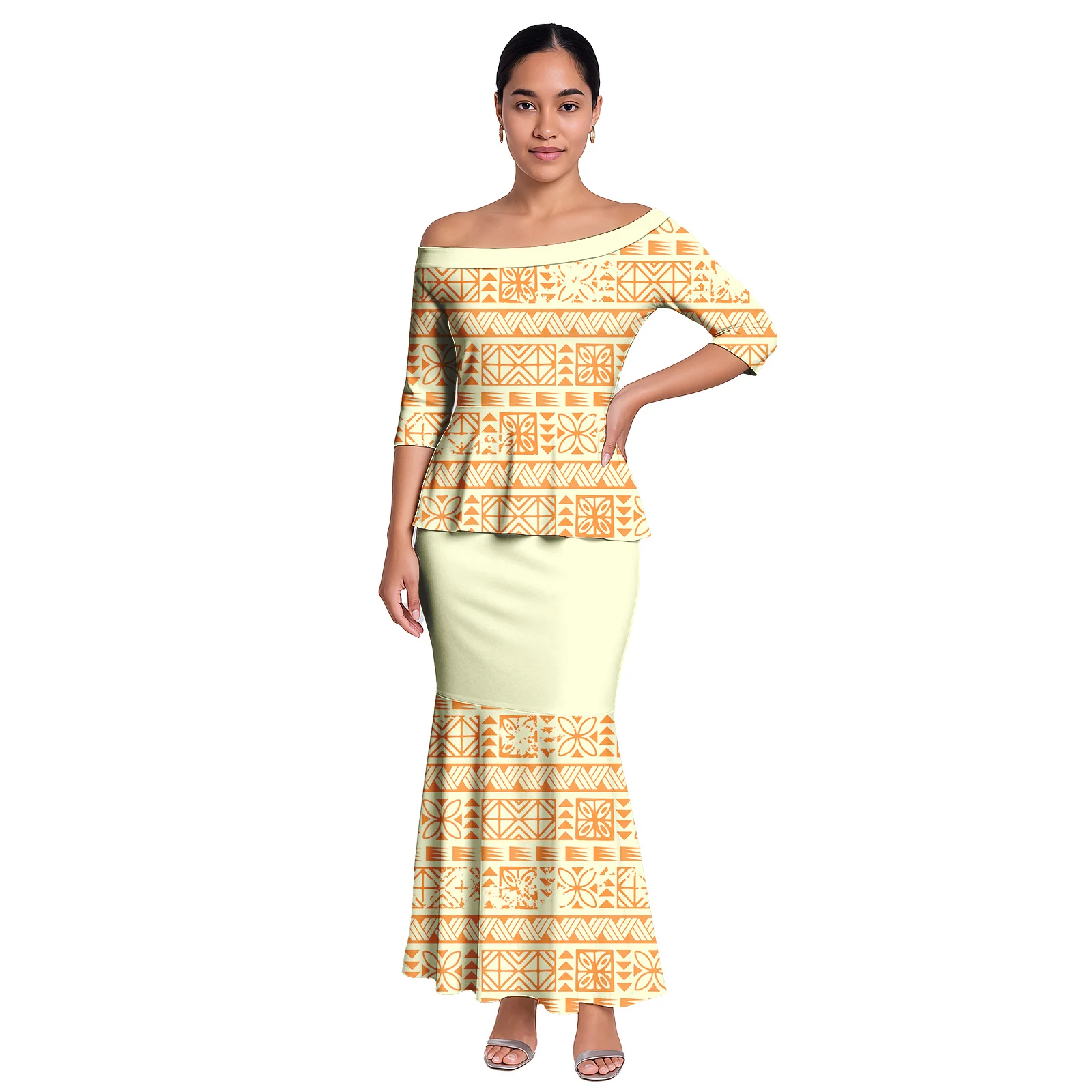 ملابس نسائية مخصصة على طراز تابا تصميم جزيرة هاواي ساموا أنيقة ذيل السمكة 2 مجموعة أسعار بولينيزيا كلاسيكية للنساء Puletasi #4