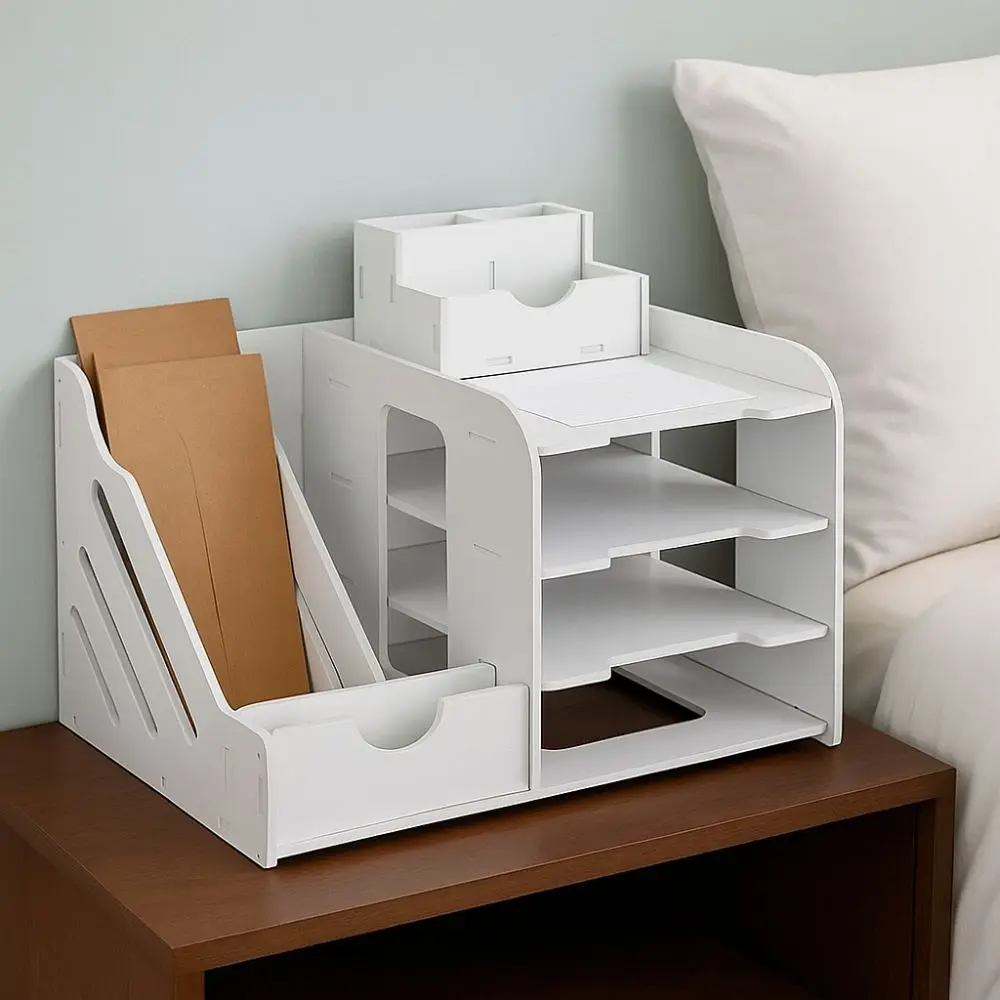 Large Capacity File Storage Rack Thickened Space Saving Desktop Organizer Partition Design Multi-Layer File Holder Study Room