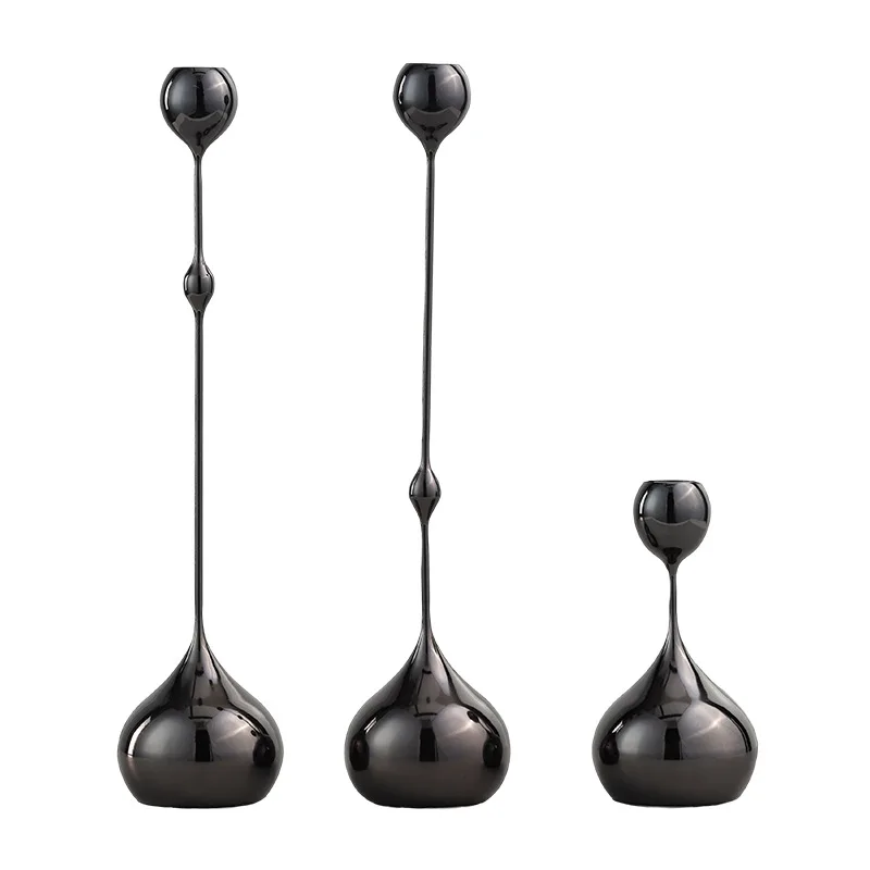 Electroplated tall floor wrought iron candle holder set