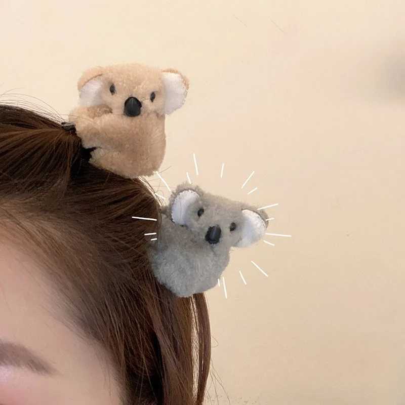 Fluffy Koala Bear Hair Claws Clip Korean Cute Plush Cartoon Animal Side Bangs Clip Hairpins Lady Girls Headwear Hair Accessories