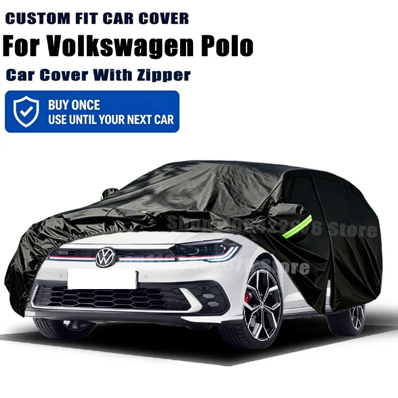 For Volkswagen Polo Outdoor Full Car Cover With Zipper Snow Cover Sunshade Waterproof Dustproof Exterior Protection