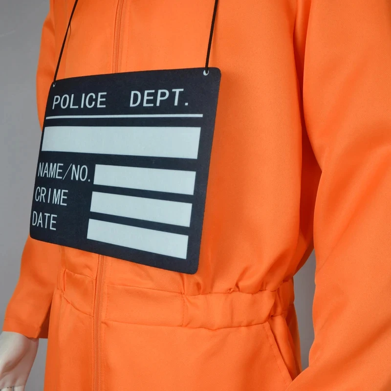 

ㄨ2026Male Prison Cosplay Costume Long Sleeves Jumpsuit Bodysuit Inmate Orange Set Adult Convict Party Uniform Amusement Outfi㎡@￥